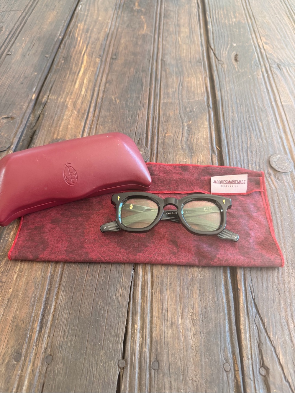 Jacques Marie Mage Loewy Black Glasses with Green Tint - no prescription